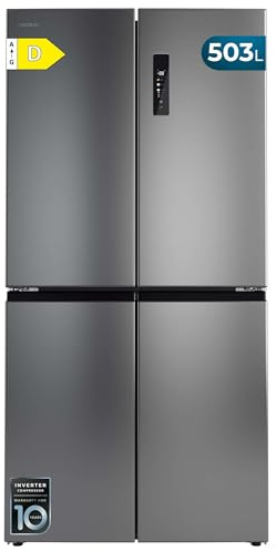 Cecotec Side-by-Side Kühlschrank mit Gefrierfach Bolero CoolMarket 4D 503 Inox D. 503 L Max Inside, Energieklasse D, Total NoFrost, Multi AirFlow, FreshNess Hub, Höhe 177,5 cm, Breite 85 cm