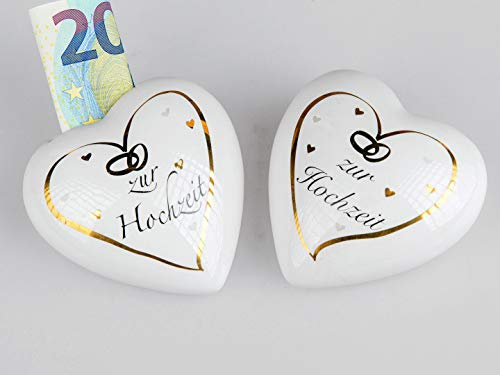 Formano Spardose Herz Hochzeit, gold, Porzellan, ca 8,5 x 8 cm