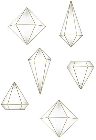 Umbra Prisma Geometrische Wanddekoration – Deko zum Aufhängen an Wand und Decke oder als Tischdekoration Verwendbar, Set mit 6 Prisma Hälften, Metall / Mattgold