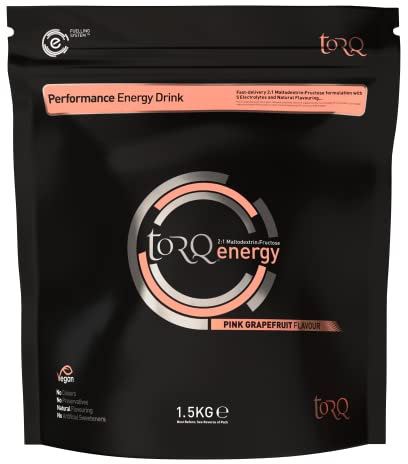 TORQ Flavoured Electrolyte Powder - Natural Pink Grapefruit Isotonic Hydration Powder with Electrolytes Drink | Fast Delivery Energy Drink with High Carbohydrates and Sodium | 45 Single Servings