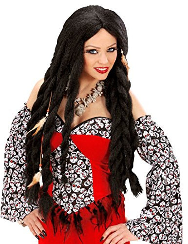 NET TOYS Voodoo Priesterin Perücke Langhaarperücke mit Dreads schwarz Dreadlocks Damenperücke Zigeunerin Haare Bauchtanz Haarperücke Gipsy Faschingsperücke Kostüm Zubehör