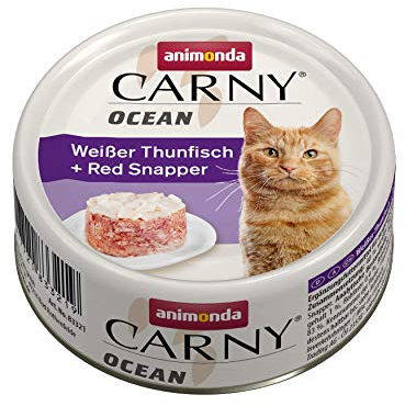 Carny Ocean Katzen Nassfutter Weißer Thunfisch + Red Snapper (12 x 80 g), Katzenfutter nass von animonda für ausgewachsene Katzen, mit zartem Fischfilet, ohne Getreide und Zucker