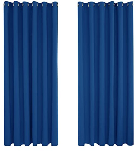 Deconovo Bedroom Curtains Soft Solid Thermal Eyelet Blackout Curtains for Children 90 x 90 Inch 2 Panels Blue