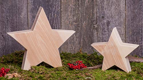 WOODS 2er Set Holzstern Esche - Dekoration aus Holz handgefertigt in Bayern I Holzsterne zum hinstellen - gemütliche Advent & Weihnachtsdeko für Fenster & Co I Holzstern groß 1x 20 cm und 1x 30 cm