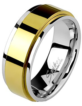 Paula & Fritz® Ring aus Edelstahl Chirurgenstahl 316L Zweifarbig 8mm breit Silber vergoldet vergoldet Spinner 69 (22) R-H1659-8-13