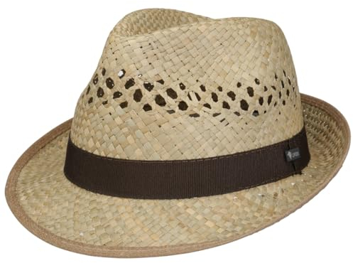 Lipodo Classic Strohhut Trilby Damen Herren Sonnenhut Made in Italy Sommer mit schwarzem Ripsband Strandhut Natur 55 cm