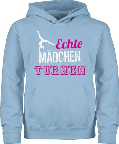 Kinder Hoodie Jungen - Sport Kleidung - Echte Mädchen turnen I Geschenk Turnerin - 152 (12/13 Jahre) - Hellblau - turn-pulli 25. geburtstag turn pullover turnpulli turner pulli richtige gymnastic