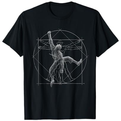Bouldern Freeclimbing Vitruvianischer Mensch Kletterer T-Shirt