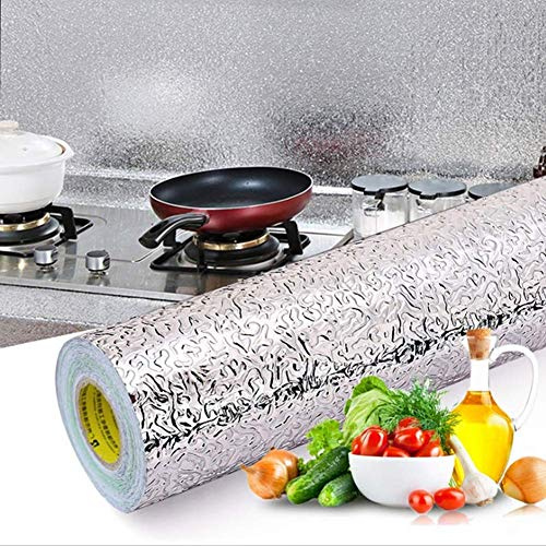 Waterproof Oil-Proof Heat Resistant Self Adhesive Aluminum Foil Wall Sticker Wallpaper Backsplash Stove Cupboard Contact Paper (3 Meters, Orange Peel)