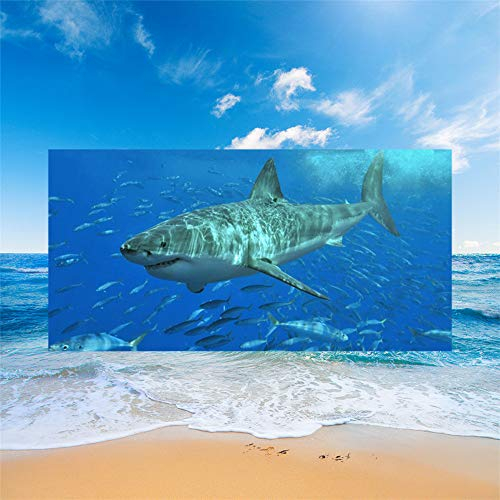 FANSU Strandtuch Schnelltrocknend Mikrofaser Groß Saugstark 3D Unterwasserwelt, Rechteckig Tuch Wickelrock Yoga-Matte Handtuch Reisen Badelaken Schwimmen (Grauer Weißer Hai,150 * 180cm)
