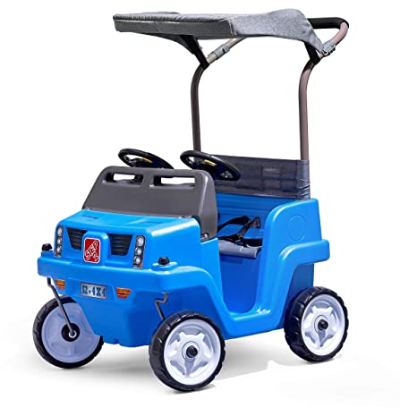Step2 Side-By-Side Push Around SUV Voiture Enfant Porteur Auto en bleu | Pour 2 enfants | Véhicule Jouet avec barre de poussée pour Enfants dès 1.5 ans