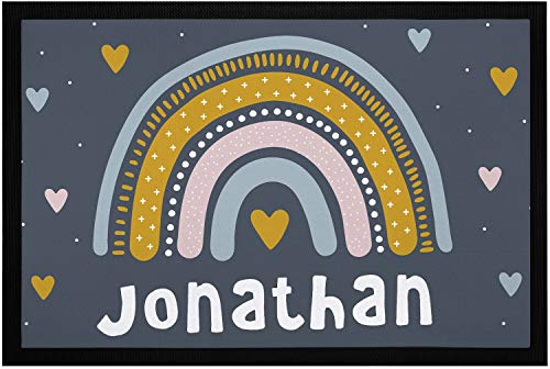 SpecialMe® Fußmatte Kinderzimmer Regenbogen personalisiert mit Name Herz Türvorleger Kind Skandi rutschfest & waschbar Jungen weiß 60x40cm