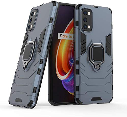 MRSTER Realme 7 PRO Custodia, Armor Custodia con 360 Gradi Girevole Anello, Silicone TPU e PC Doppio Strato Bumper Protettiva Cover per Realme 7 PRO. HB Blue