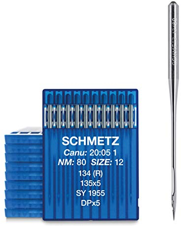 SCHMETZ | 100 Industrienähmaschinennadeln | Rundkolben | 134 (R), 135X5, SY 1955 und DPX5 | Nadeldicke 80/12 | Hinweis: Überprüfen Sie das empfohlene Nadelsystem in der Bedienungsanleitung