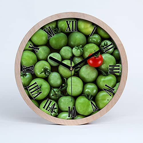 Tulup Holzuhr Uhr Holz ⌀ 25cm Dekoration Wanduhr Modern Runde Stille Uhren Schwarze Uhrzeiger - reife Tomate
