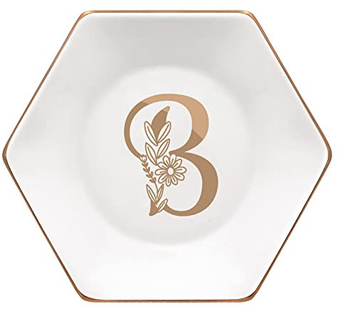 CARAKNOTS Vassoio per gioielli da donna in ceramica bianca anello piatto compleanno fidanzamento matrimonio San Valentino regali per lei gioielli piatto per anelli orecchini collana monogramma