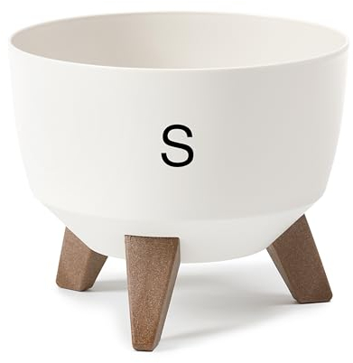 MELTOM Blumentopf mit Füßen aus Kunststoff Schale Rund mit Einsatz Farbe Creme H: 20 cm D: 24 cm Größe S