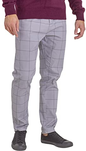 BlauerHafen Herren Formale Hose Karo-Muster Slim-fit Wrinkle-Resistant Flat-Front Retro Vintage Tailored Fit Smart Office Business Suit Chino Pant (Hellgrau, 30W / 30L)