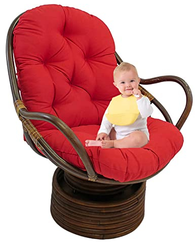 TDHLW Patio Rattan Drehstuhl Rocker Kissen Garten abnehmbare Sitzauflage Gartenmöbel Terrasse Schreibtisch Liege Schaukelstuhl Kissen,Rot
