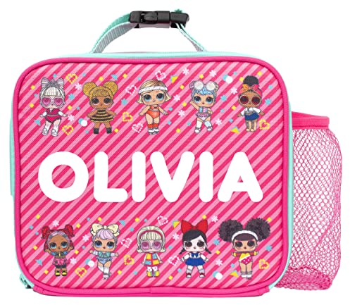 LOL - Kids Lunch Bag - Personalised LOL Design Insulated Lunch Box - Large Container + Bottle Holder - Carry Handle - Thermal Lunch Box Kids Pink