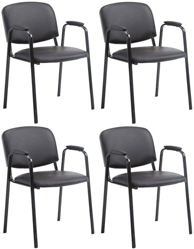 CLP 4er Set Besucherstühle Ken Pro Mit Metallgestell Und Kunstlederbezug I Konferenzstühle Mit Metallgestell Und Rückenlehne, Farbe:schwarz