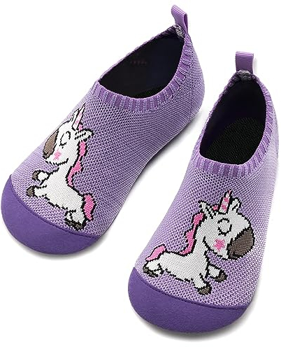 Torotto Hausschuhe Kinder Mädchen Junge Pantoffeln Atmungsaktive Rutschfest Weich Turnschläppchen Barfussschuhe für Lauflernschuhe Kleinkinder Schuhe Kindergarten Unisex(Lila Einhorn 30/31 EU)