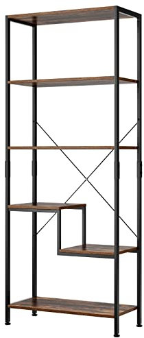 fevarbord Bücherregal mit 5 Ablagen Regal Industrie-Design Standregal aus Holz und Metall für Wohnzimmer Arbeitszimmer Büro Küche Home Office Badezimmer 158.5 x 63 x 30 cm schwarz braun