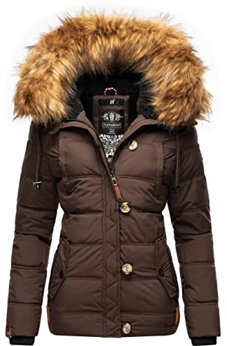 Navahoo Damen warme Winter Steppjacke mit abnehmbarem Kunstfell Zoja Dark Choco Gr. S