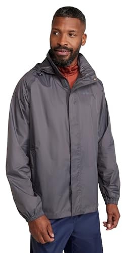 Mountain Warehouse Pakka Mens Waterproof Packable Jacket - IsoDry, Lightweight & Breathable Raincoat with Taped Seams & Packaway Bag - Spring Summer & Travel Grey M