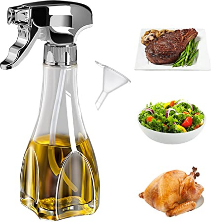 Holzsammlung Pulverizador Aceite, 240 ml Botella de Spray para Cocina, Spray Aceite Cocinar de Vidrio Dispensador de Aceite de Oliva para Freidora Aire, Asar, Hornear, Pasta, Ensalada, Barbacoa