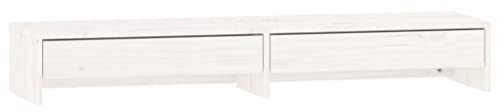 vidaXL Solid Wood Pine Monitor Stand Office Furniture Wooden Screen Riser Desktop Laptop Stand Display Shelf Monitor Desk Mount Display Riser White
