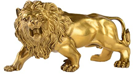 STCREE Fengshui Messing-Löwen-Statue, handgefertigt, modern, Goldfigur, Zuhause, Geschäft, Büro, Desktop-Dekoration, TQGJST51