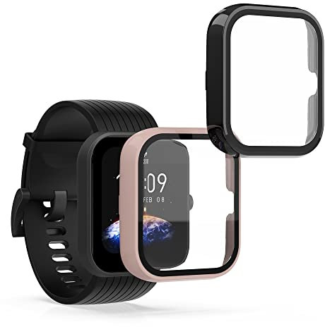 kwmobile 2x Custodia Rigida Smartwatch Compatibile con Huami Amazfit Bip 3 / Bip 3 Pro Cover - Case Vetro Temperato Orologio Fitness - nero/rosa antico
