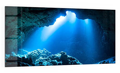 DEQORI Panneau arrière de cuisine en verre - Motif grotte sous-marine rocheuse - 100 x 50 cm - Panneau arrière de salle de bain ou de cuisinière - Protection anti-éclaboussures pour cuisine et salle