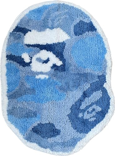 Luxape - Alfombra Bape - Azul camuflado, hecha a mano y de alta calidad, 70 x 50 cm, alfombra Hypebeast, decoración de alfombra Hypebeast, sala de estar, recámara, habitación de los niños, tapete para