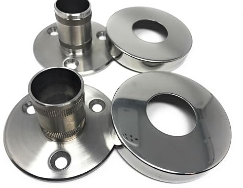 2x Edelstahl Bodenanker V2A Geländer Pfosten Träger Bodenhalter Rohr Ø42,4mm mit Rosete Chrom