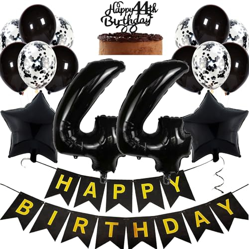 Feelairy Geburtstagsdeko 44 Jahre Frauen, Luftballon 44. Geburtstag Deko Männer, Schwarz Tortendeko Happy 44th Birthday Deko 44 Jahre Frau, Ballon 44. Geburtstag Mann Party Dekoration Set