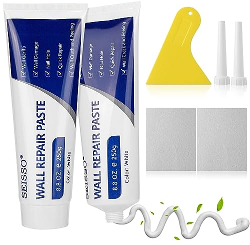 SEISSO 500g Masilla Pared Rápido, Crema Reparadora de Pared con Raspador y Boquilla, potente pasta de reparación de paredes, reparación de paredes dañadas, rápida para reparar grietas, gran capacidad