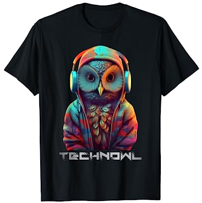 Technowl Kopfhörer Raver Turntable Electro DJ Techno Eule T-Shirt