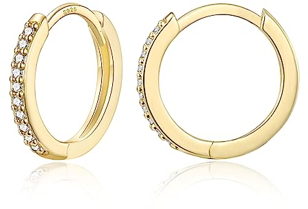 Gold Creolen für Frauen, 925 Sterling Silber Creolen mit Zirkonia, Leicht Klein Huggies Ohrringe Vergoldet Kreolen 10mm