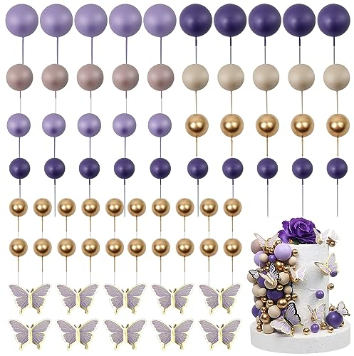 LARDUX 60 PCS Tortendeko Kugel- Schmetterling Kuchen Dekorationen DIY Mini Ballon Cupcake Einsatz für Geburtstag Party Baby Dusche Hochzeit - Lila
