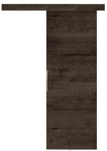 KIER FURNITURE Schiebetür Komplettset MALIBU - Tür mit Laufschiene - Schiebetürsystem - Raumspartür - Innentüren - Sliding Door Set - Esche Dunkel B76xH205xT1,6cm