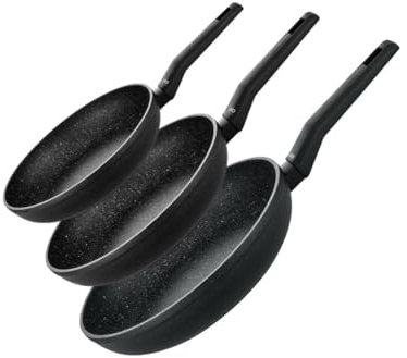 ELO 9999750 Pfannenset 3-teilig 20 bis 28 cm Granit Solution, Bratpfanne, geeignet für alle Herdarten Aluminium, Keramik, Kunststoff, Schwarz, 20 cm, 24 cm, 28 cm