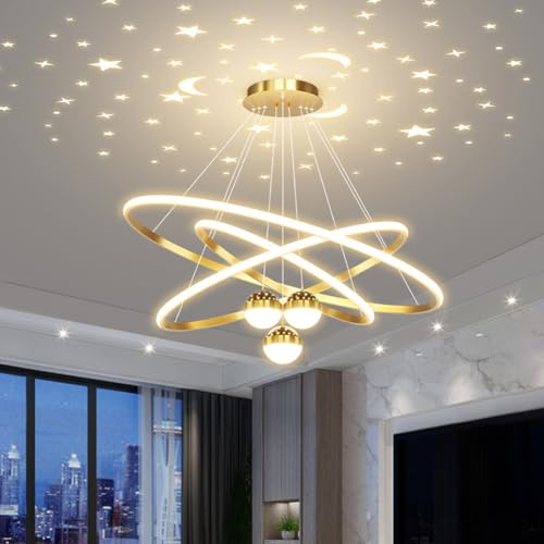Aleaty LED Esstisch Pendelleuchte Dimmbar Modern Esstisch Hängeleuchte Esszimmer Hängelampe mit Fernbedienung Design Büro Kronleuchter Küchen LED Deckenleuchten (Gold, 3-Ringe (30+40+60cm))