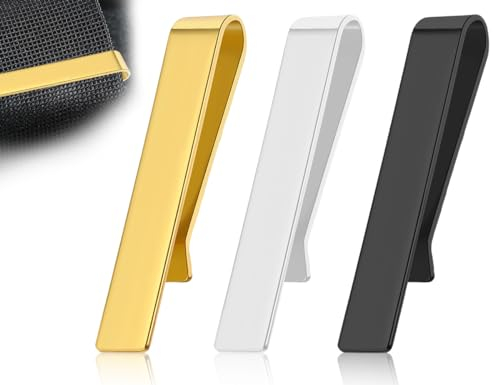 KAPSING Lot de 3 Pinces à Cravate pour Homme, Pinces à Cravate en Acier Inoxydable, Pinces à Cravate de Style Business, pour Mariages, Réunions, Affaires (Or/Argent/Noir)(gold/silber/schwarz)