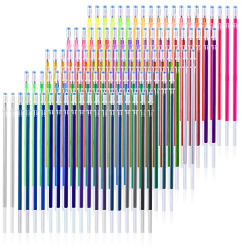Jeffdad 100 Gelstifte Glitzer Ersatzminen Bunte Gelschreiberminen Glitzer | Pastell Ersatzminen Glitzer Gelstifte für Erwachsene zum Markieren Zeichnen Schreiben(50 Farben 0,8 mm)