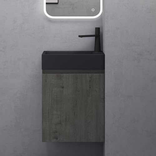 doporro Badezimmerschrank Badmöbel-Set in grau-braun BxTxH: 46x26x63cm Waschtisch mit Unterschrank mit Mineralguss-Waschbecken in matt Anthrazit Gäste-WC Wandmontage Pisa02