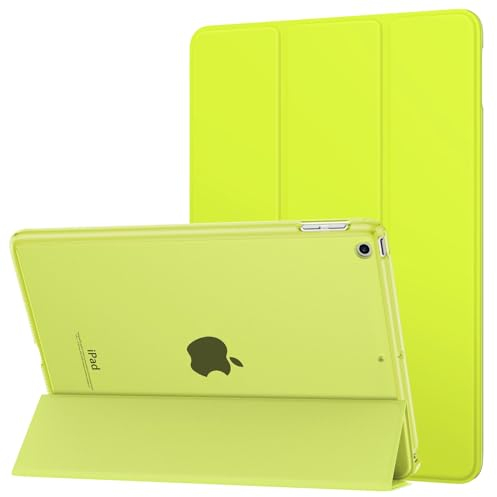 MoKo Funda Compatible con 2018/2017 iPad 9.7 6th/5th Gen, Ultra Delgado Función de Soporte Protectora Plegable Cubierta Inteligente Trasera Transparente, Verde Amarillo