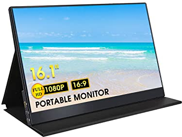 Kyyivwine Mobiler Monitor 16.1Zoll 60Hz 1080P mobiles Display IPS 100% sRGB HDR integrierte Lautsprecher magnetische Schutzhülle Type-C/HDMI-Anschluss kompatibel PS4/PS5/XBOX/Switch/PC/Mac