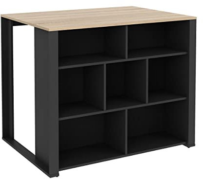 Vente-unique-Kücheninsel mit 7 Ablagen - Holzfarben & Anthrazit - OPOLE